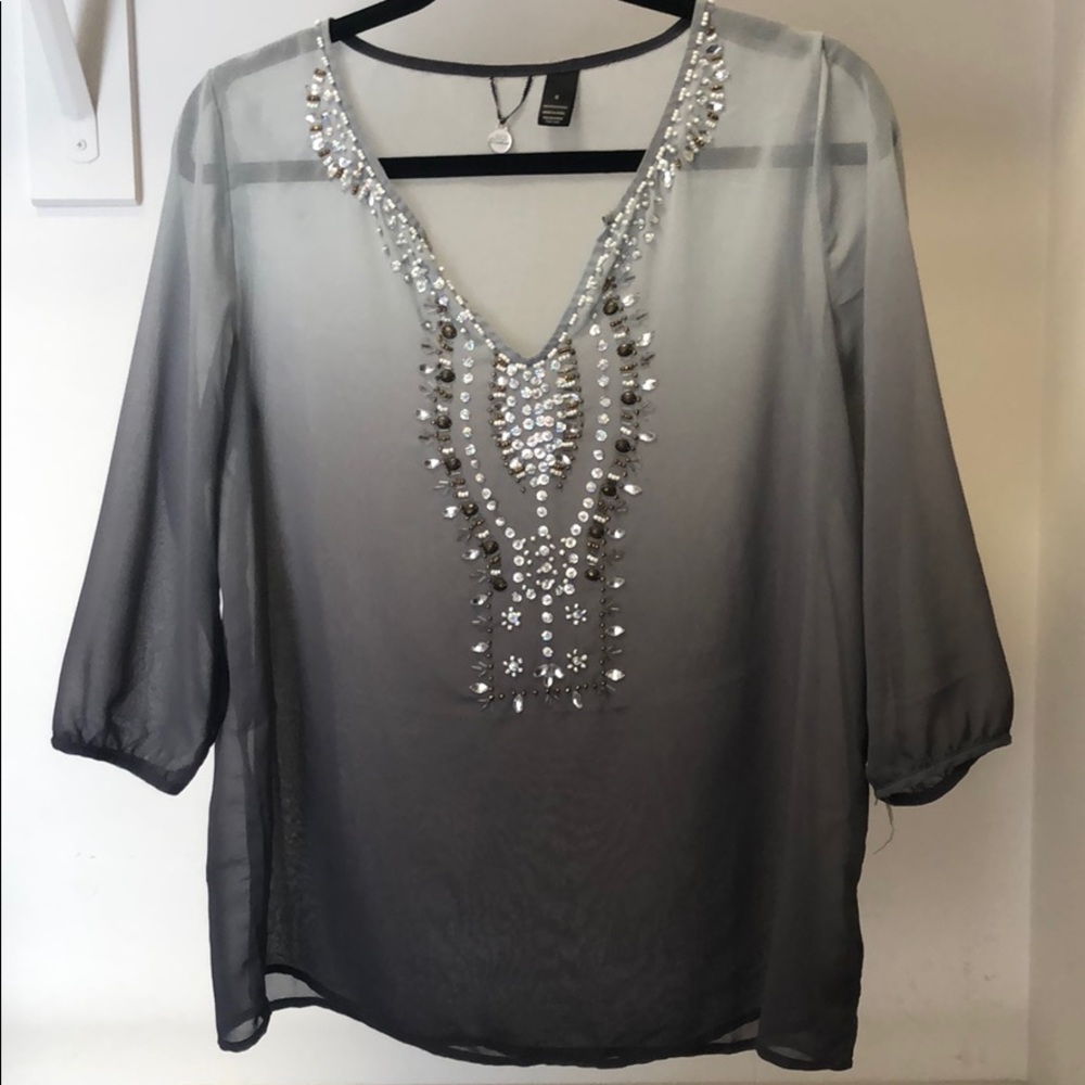 Half sleeve sheer jeweled blouse!